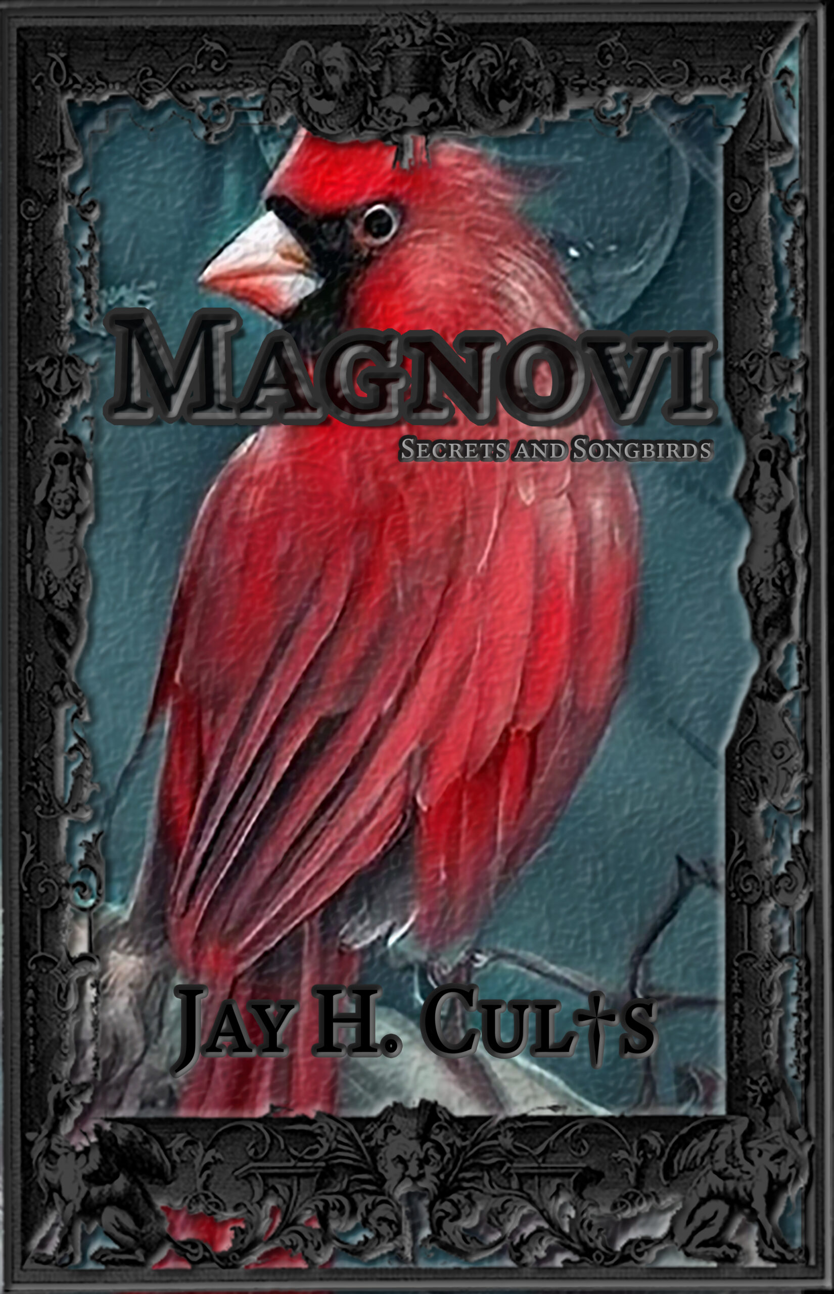 Magnovi book cover with a red cardinal