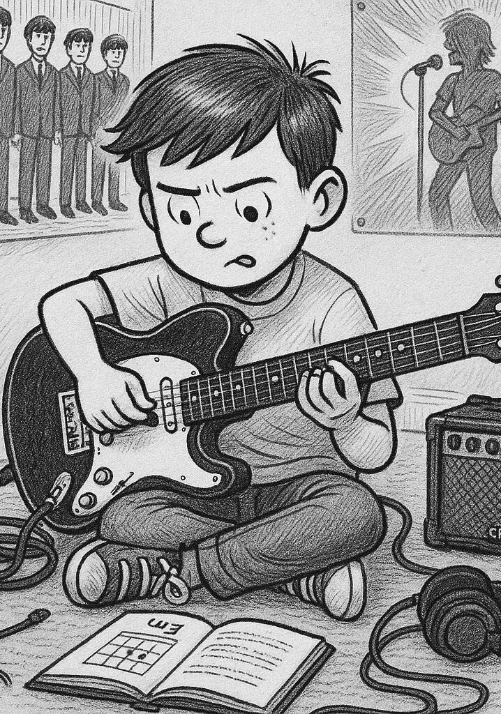 Mudpedal Clark practices with his new guitar